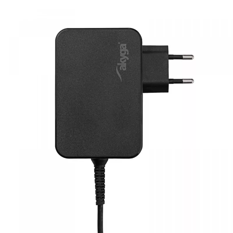 Fuente de alimentación para portátil USB-C GaN Akyga AK-ND-80 45 W, PD 3.0, 5–20 V, cable de 1,8 m, negro