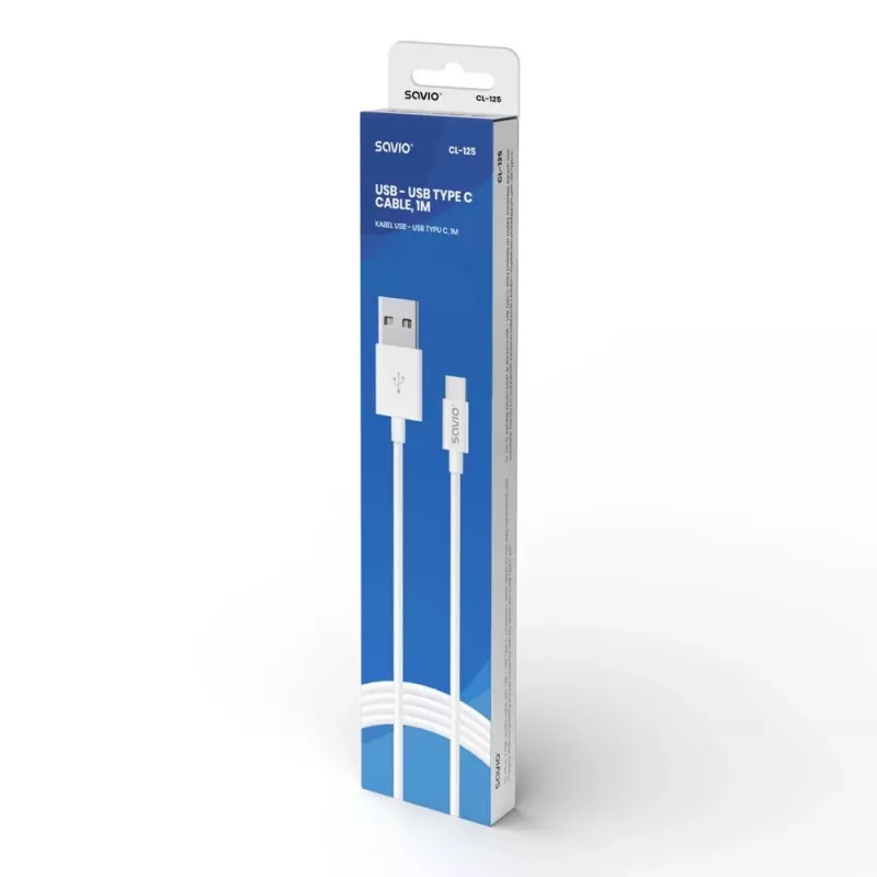 Cable USB Savio CL-125 USB 2.0 1 m USB A USB C blanco