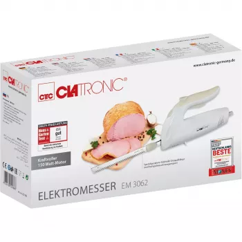Cuchillo eléctrico CLATRONIC EM 3062, cortador de alimentos manual, blanco, cuchillas de acero inoxidable, 160 W