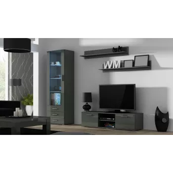 Soporte de TV cama meble SOHO 140 — 1400×430×370 mm, superficie superior gris (tablero de partículas), marco gris
