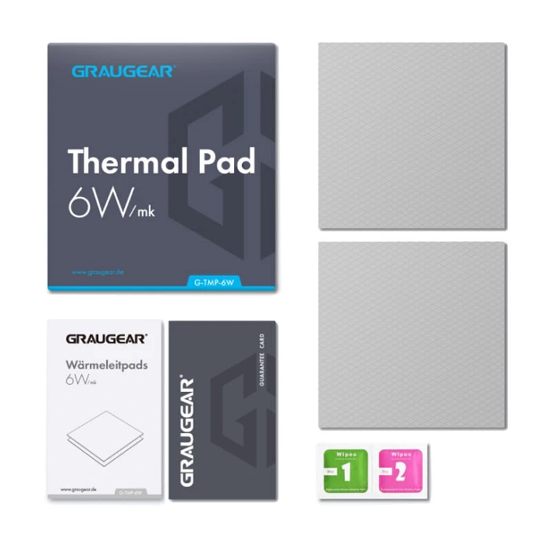 Almohadilla térmica GrauGear G-TMP-6W 100×100×1 mm, conductividad térmica 6 W/m·K