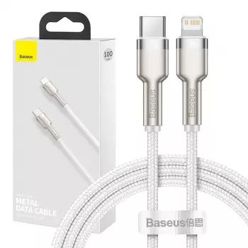 Cable USB-C a Lightning Baseus Cafule 1 m, 20 W, carcasa de zinc, blanco