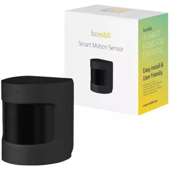 Detector de movimiento Hombli HBSM-0100 — sensor PIR inalámbrico de pared, 8 m de detección, a pilas, negro