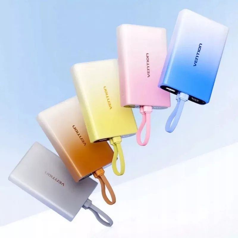 Cargador portátil Vention 10000 mAh con USB-C, Lightning y USB-A, salida 22,5 W, cobre