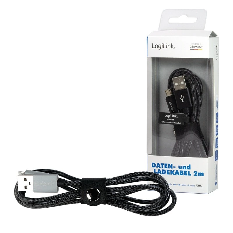 Cable de sincronización y carga USB-A a conector macho Micro-B 2m