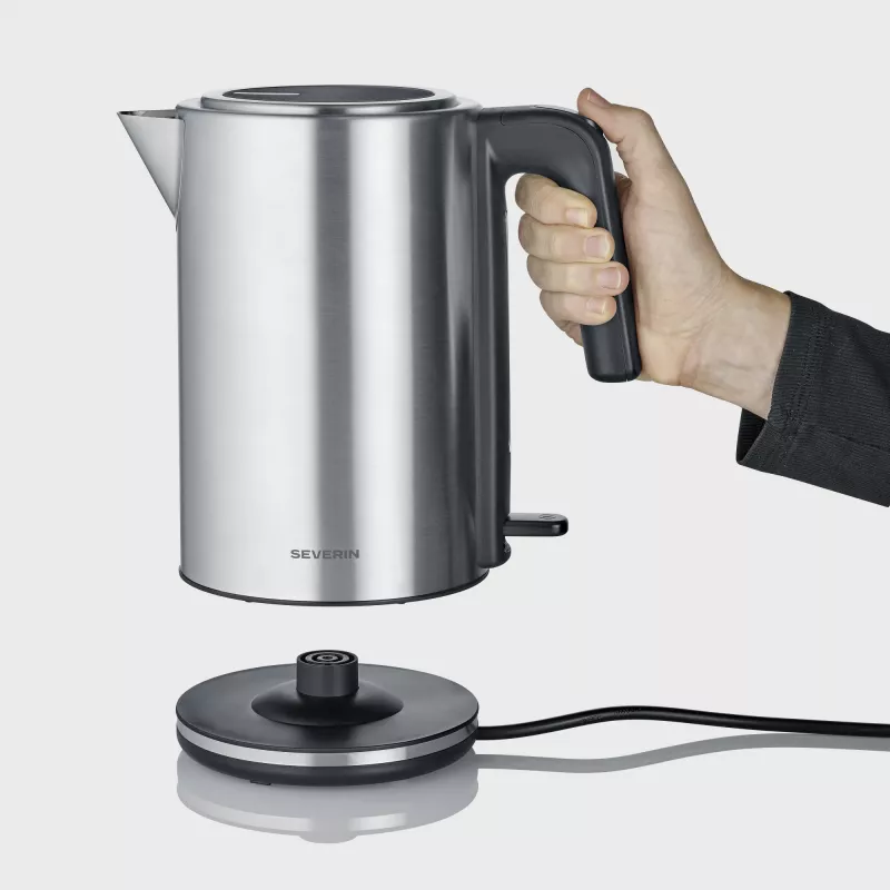Hervidor de agua SEVERIN WK 3449 — 1,7 l, 2400 W, acero inoxidable/plástico, negro-plata