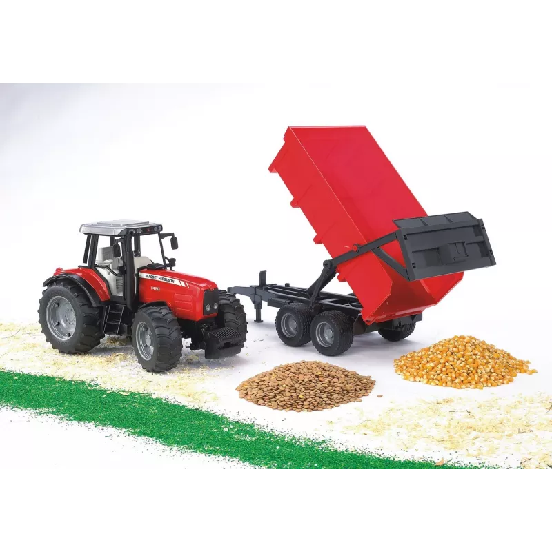 Modelo de tractor BRUDER Massey Ferguson 7480 con remolque basculante