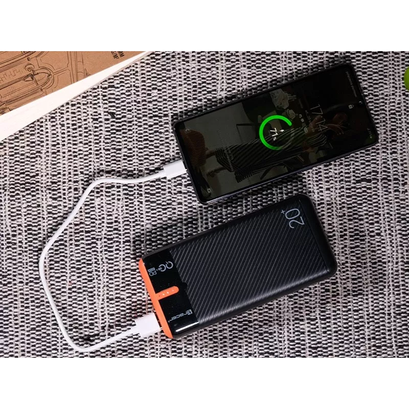 Cargador portátil TRACER EnerGen 20000 mAh, Power Delivery 20W, entrada USB-C, 2 salidas USB-A, soporte para 3 dispositivos, naranja