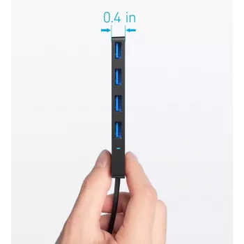 Hub USB Anker Ultra delgado A8309G11 — host USB Type-C, 3× USB 3.2 Gen 1 Type-A, compacto 103×30×10 mm, negro