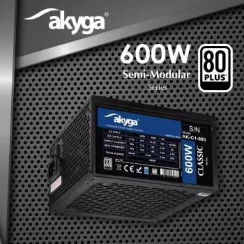 Fuente de alimentación ATX Akyga Classic AK-C1-600 600 W, 80 PLUS, PFC activa, ventilador de 120 mm