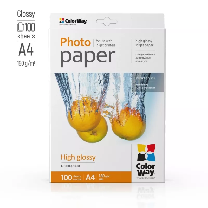 Papel fotográfico ColorWay, 100 hojas | 180 g/m² | A4 | Brillo