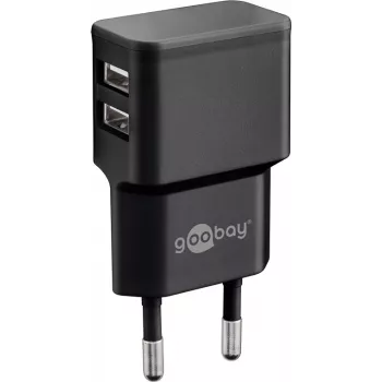 Cargador USB dual goobay - fuente de alimentación - 12 vatios - 2,4 A - 2 puertos de salida (USB) - negro (44951)