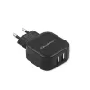 Cargador de interior AC QOLTEC 50186 para smartphone y tablet, 5 V 3.4 A, 17 W, 2× USB, negro