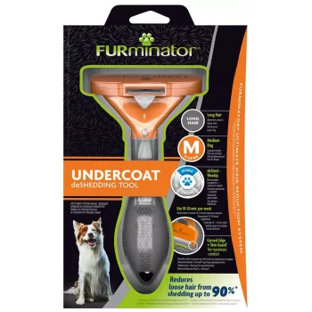 Herramienta deslanadora FURminator M para perros de pelo largo, cuchilla de acero inoxidable, talla M (razas medianas 10–25 kg)