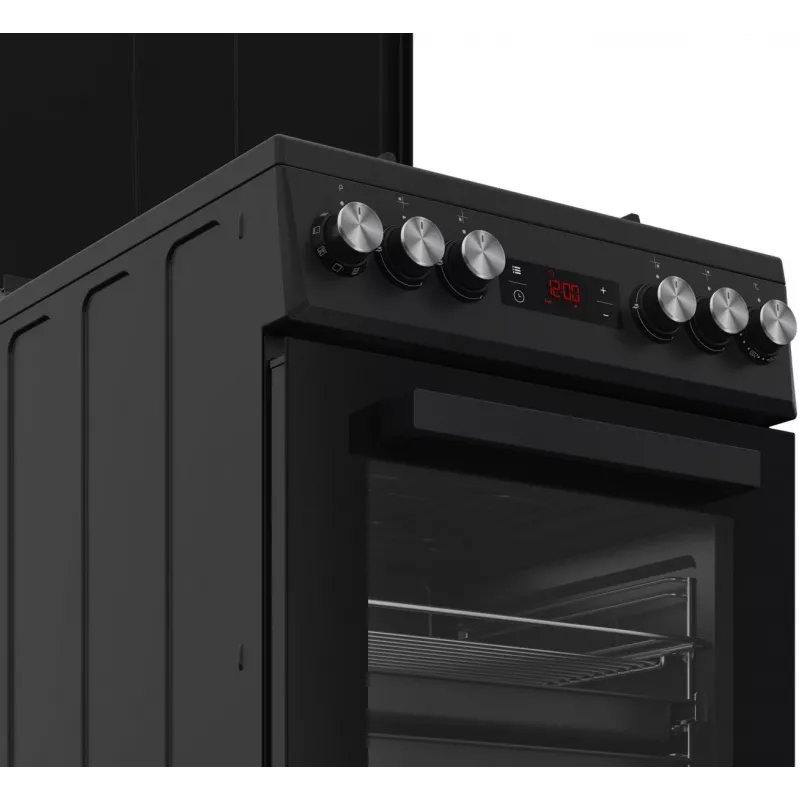 Cocina independiente BEKO FSM52331DBDS, encimera de gas 4 fuegos (2900/2000/2000/1000 W), horno eléctrico 60 L, 60 cm, clase de eficiencia energética A, negro