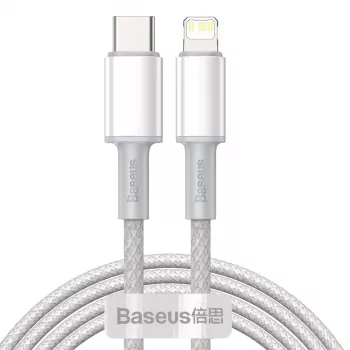 Cable trenzado de alta densidad USB-C a Lightning Baseus, 20W, PD, 2m (blanco)
