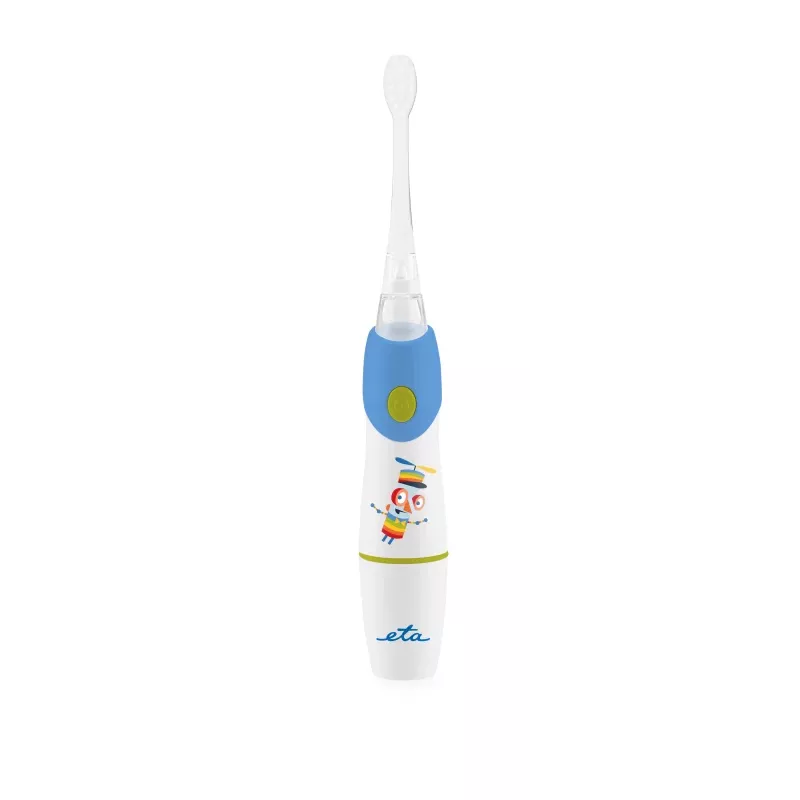 ETA Sonetic ETA071090020 cepillo de dientes infantil, con pilas (1x AAA), 2 cabezales, temporizador de 2 minutos, azul/blanco