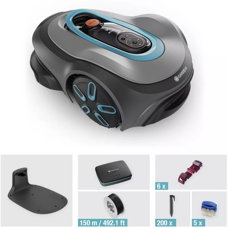 Robot cortacésped GARDENA smart SILENO max — 800 m², 16 cm de ancho de corte, batería, navegación LONA, gris