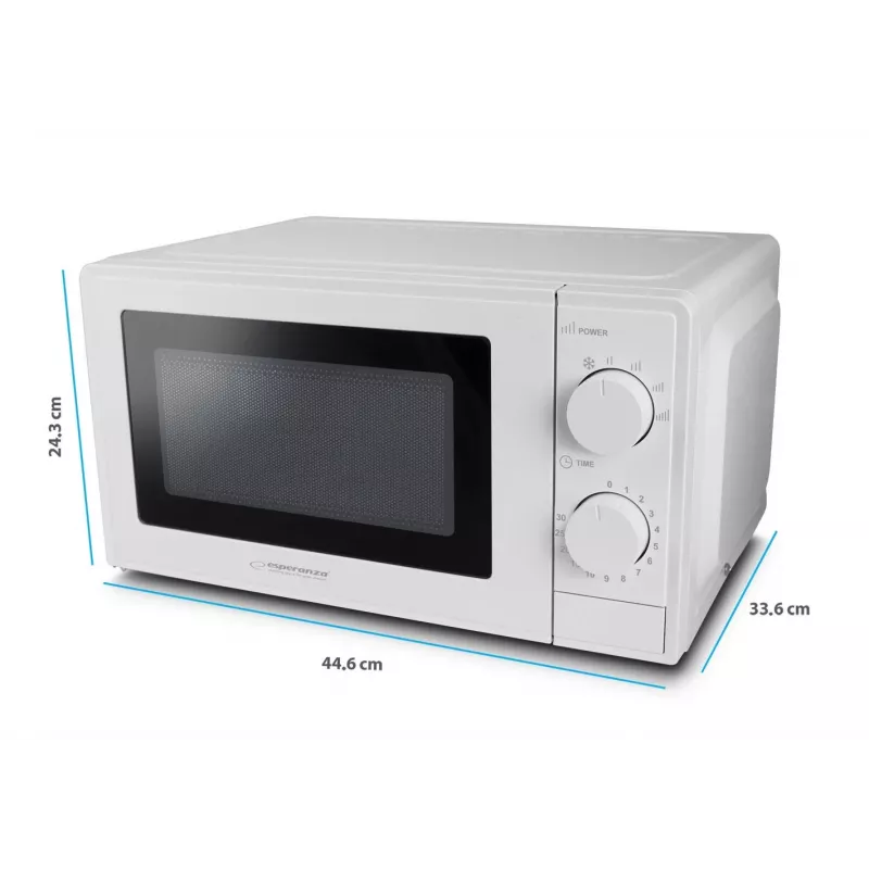 Esperanza ESTOFADO EKO011W microondas solo, de sobremesa, 20 l, 700 W, 5 niveles de potencia, plato giratorio de 24,5 cm, blanco
