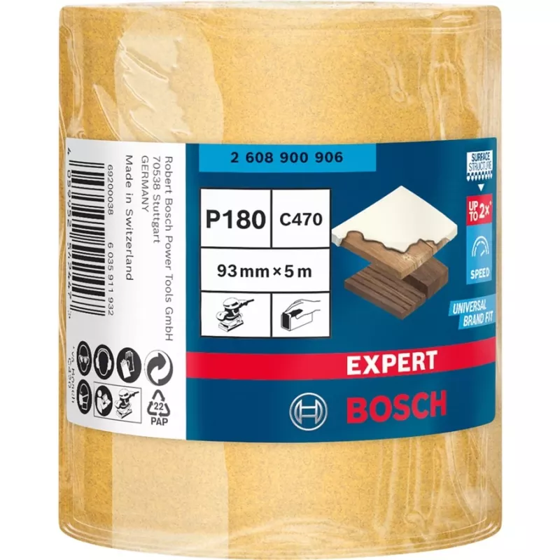 Bosch Expert C470 rollo de lijado, rollo de lijado, grano fino, P180, acabado, eliminación de pintura, madera, lijado en seco