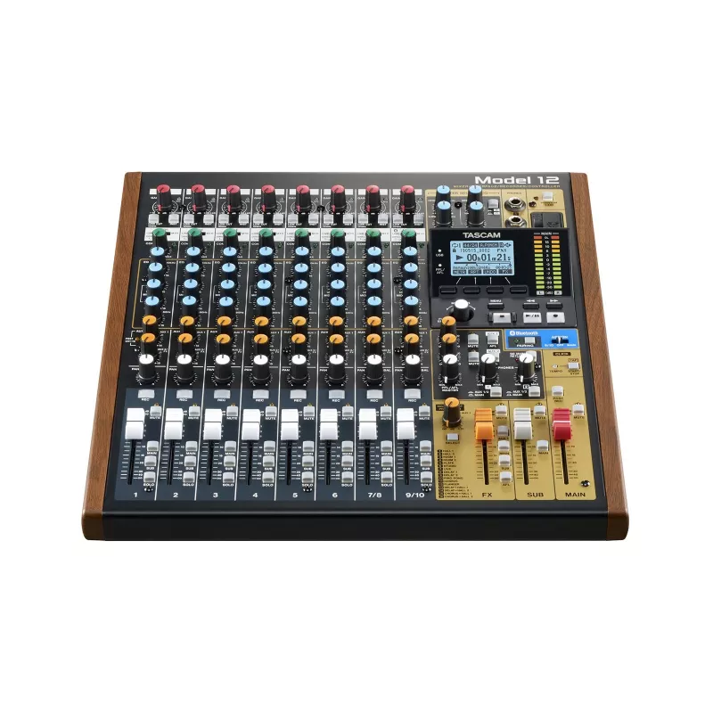 Tascam Model 12 mezclador de 10 canales con grabador de 12 pistas, 20–20000 Hz, negro/madera