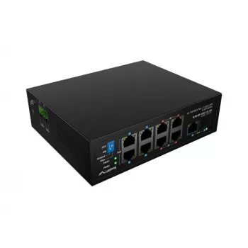 Switch de red LANBERG ILFE-8P-1GE-1S-120 — PoE light-industrial, 4x PoE++ (BT), 4x PoE+ (AT), 1x Gigabit, 1x SFP+, montaje en carril DIN, no gestionado