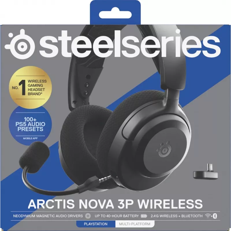 SteelSeries Arctis Nova 3P Wireless auriculares gaming inalámbricos, Bluetooth/2,4 GHz, negros