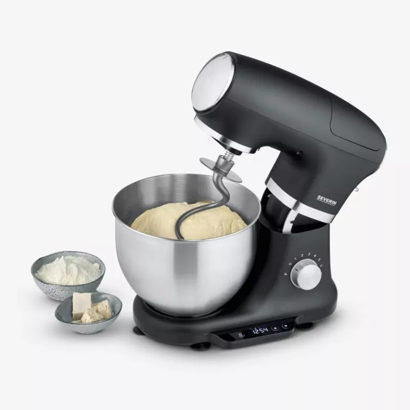 Robot de cocina Severin KM 3898 1000 W 5,5 L negro acero cepillado plata