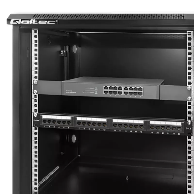 Qoltec 54488 Armario rack de pared de 19 pulgadas, 12U, 600 x 635 x 450 mm, puerta perforada