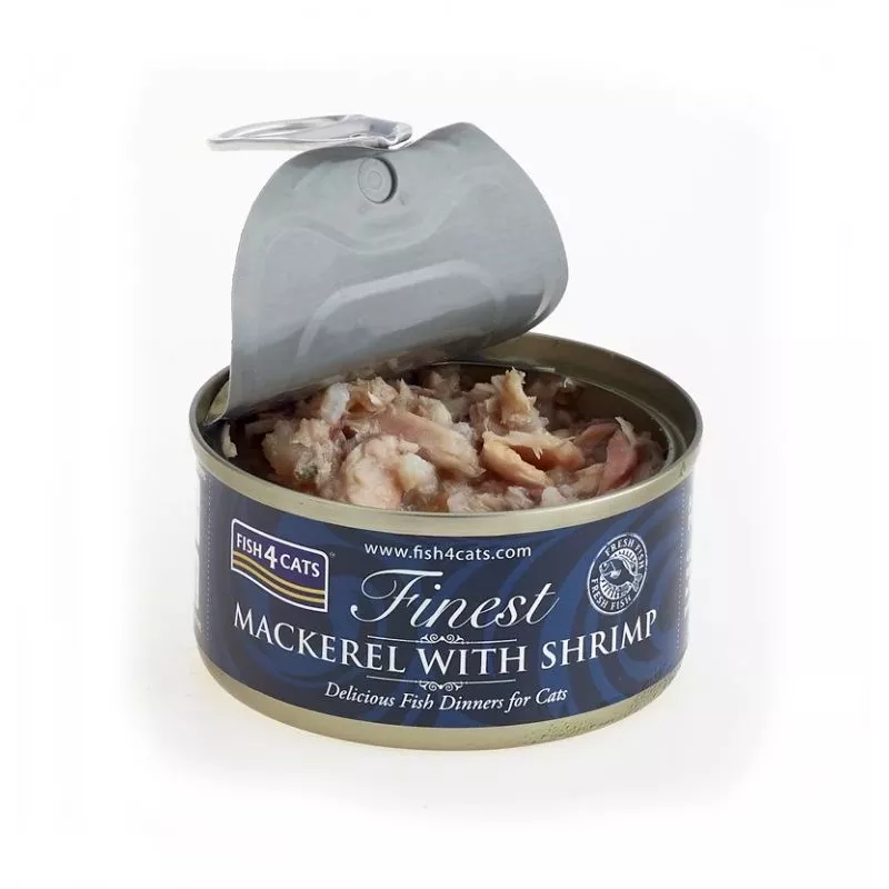 Comida húmeda para gatos FISH4DOGS Caballa con gamba 70 g — gatos adultos, sabor a pescado, lata, sin gluten