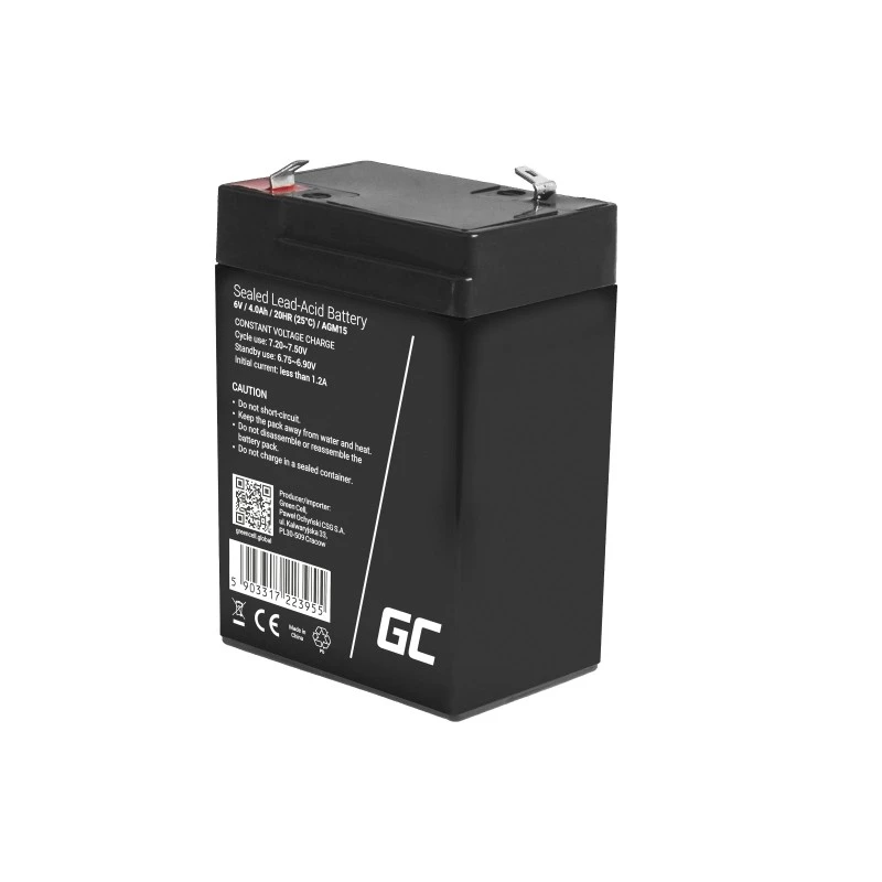 Batería para SAI Green Cell AGM15, 6 V, 4 Ah, batería de plomo-ácido sellada (VRLA), negro, 680 g