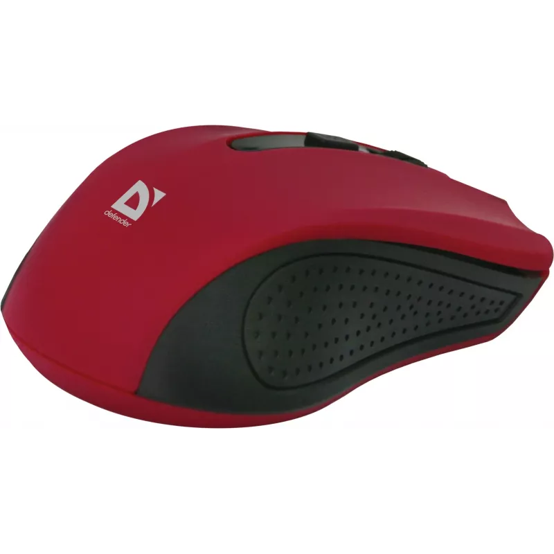 Ratón óptico inalámbrico DEFENDER MM-935 RF — ambidiestro, 1600 DPI, rojo, receptor RF USB, pilas AAA