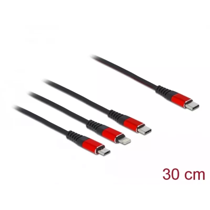 Cable de carga USB DeLOCK 86710 3 en 1 USB Type-C a Lightning Micro USB 30 cm negro rojo