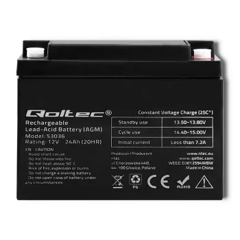 Batería AGM Qoltec 53036 | 12V | 24Ah | máx 360A