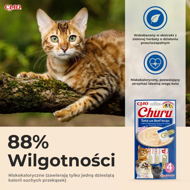INABA Churu Atún con receta de ternera - Snacks para gatos - 4x14 g