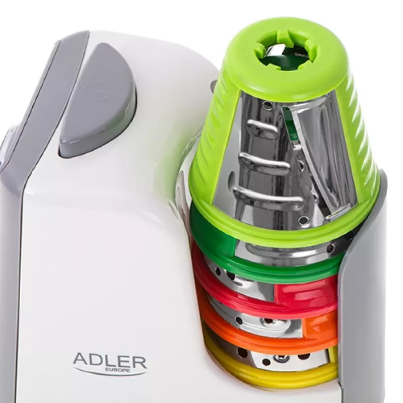 Cortador de verduras Adler AD 4815, 150 W, 5 boquillas, carcasa de ABS, blanco/gris