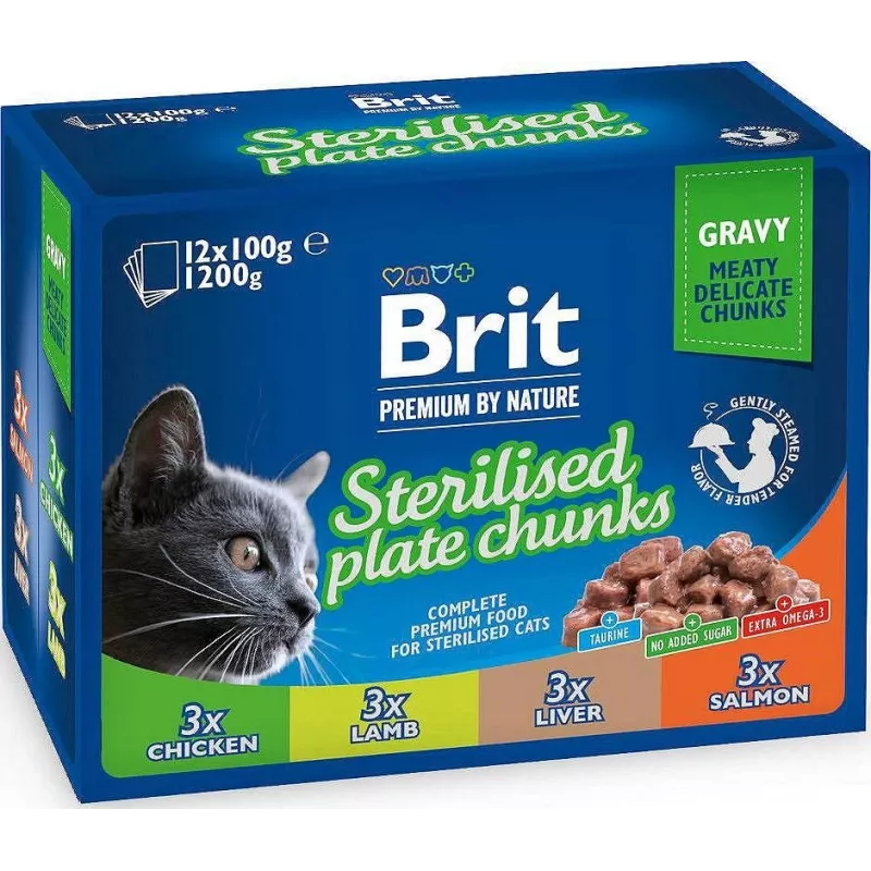 BRIT Premium Cat Sterilised Plate - Comida húmeda para gatos - 12x100g