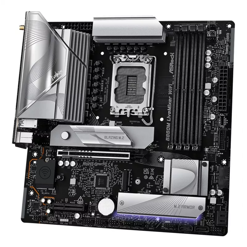 Placa base ASRock B860M LiveMixer WiFi — Intel B860, LGA 1851, micro ATX, DDR5, 4x DIMM, Wi‑Fi 6E, 2.5Gb LAN