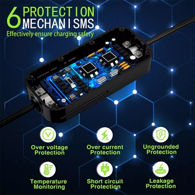 Cargador de coche EV móvil Qoltec ajustable 2en1 Type2 | 7kW | 230V | CEE 3 PIN | Wi-Fi | LCD | portátil | wallbox | 5m