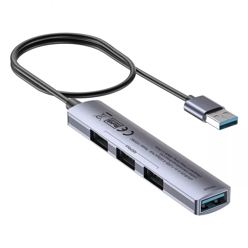 Hub USB Unitek H1208CGY01 — 4 puertos USB 3.0 (5 Gbit/s), compatible con USB 2.0, aluminio