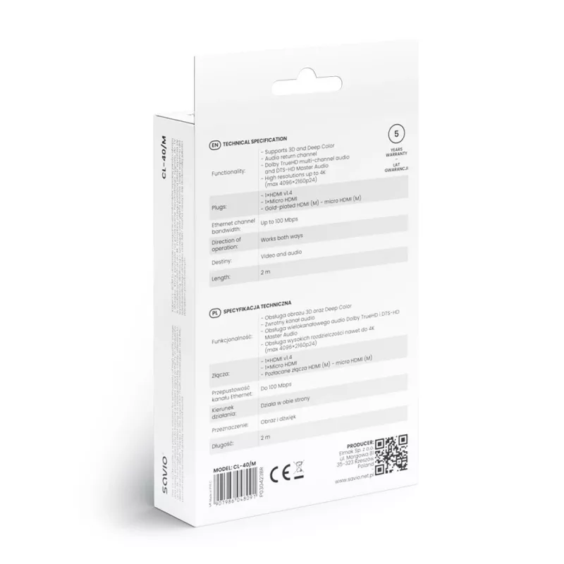 Cable Savio CL-40/M HDMI (M) - micro HDMI (M) con Ethernet, 2m, Negro