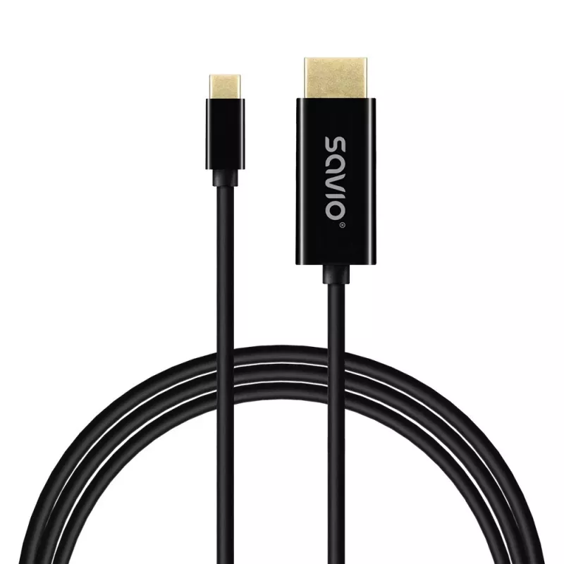 Cable USB-C SAVIO CL-191 2 m — USB-C a USB-C, conector macho a conector macho, Negro, revestimiento de plástico, conductor de cobre