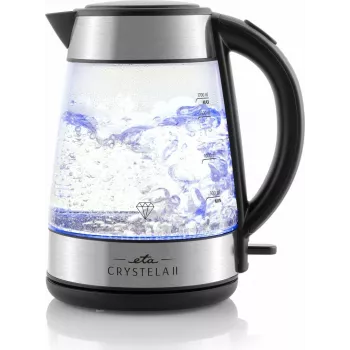 Hervidor de agua ETA Crystela II 1,7 L 2200 W, cuerpo de cristal, acero inoxidable, detalles negros