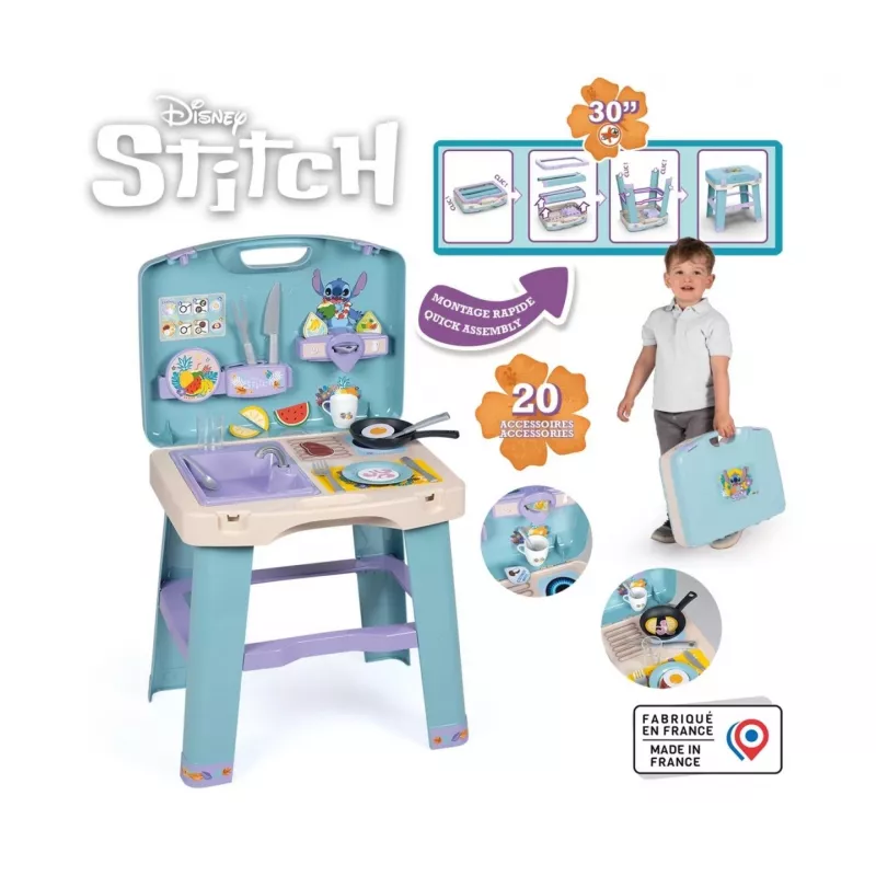 Cocina de juguete SMOBY Stitch Kitchen 7600311909 con accesorios – Set de cocina de juego de rol para niños