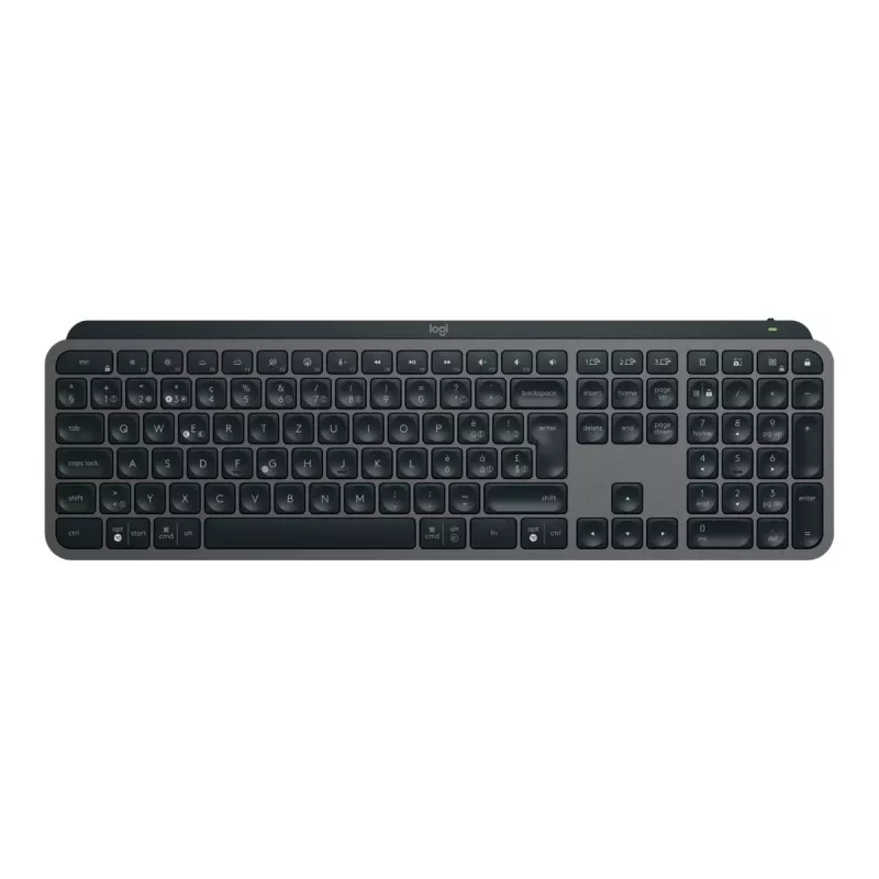 Logitech MX Keys S 920-011589 teclado inalámbrico de tamaño completo, Bluetooth LE / Logi Bolt, retroiluminado, recargable por USB-C, QWERTY US International, con reposamuñecas, grafito