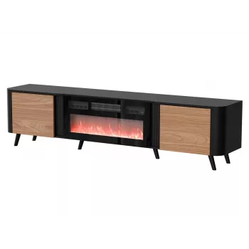 Mueble TV Cama Meble Volare 200 x 39 x 49 cm negro/nogal con chimenea