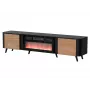 Mueble TV Cama Meble Volare 200 x 39 x 49 cm negro/nogal con chimenea