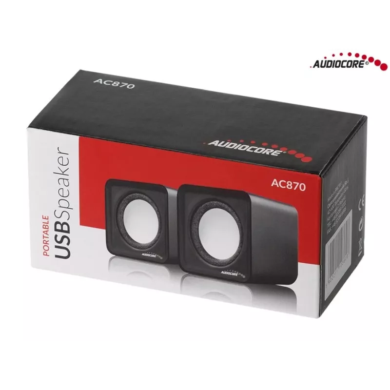 Altavoz de PC de 2 vías Audiocore AC870 B — 3 W RMS, alimentación por USB con cable, entrada de 3,5 mm, 2.0 canales