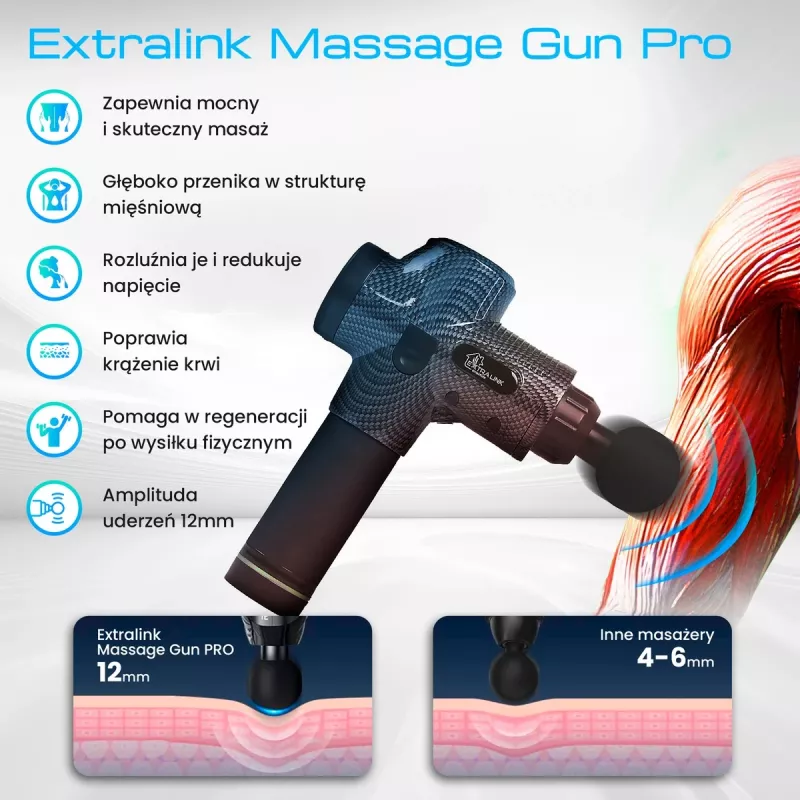Pistola de masaje Extralink MSG-01-PRO 3800 rpm 6 accesorios