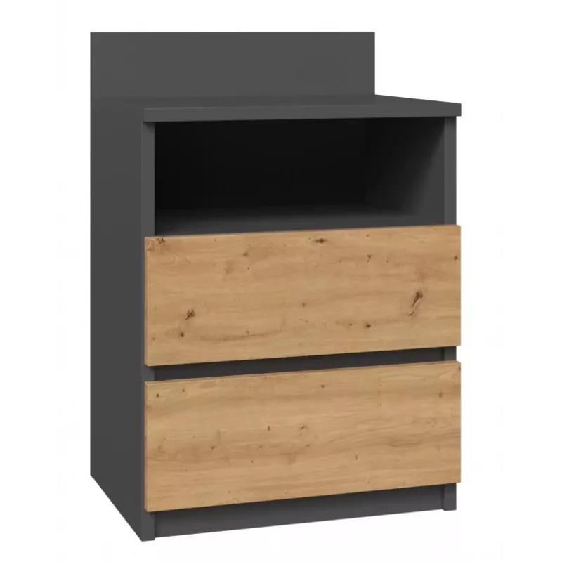 Top E Shop M1 ANTRACYT/ARTISAN mesita de noche, 2 cajones, roble